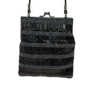 Lancôme Beaded Crossbody Purse Clutch Evening Formal Cocktail Black 5.5 X 6.5